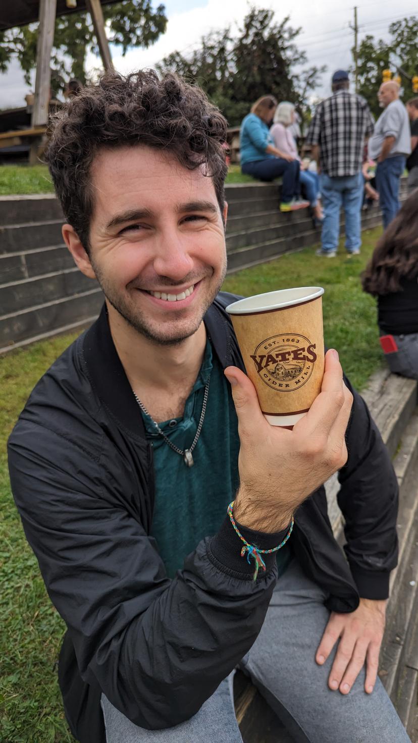 Arron McCrory enjoying some hot cider